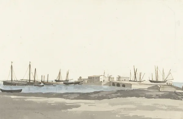 Haven van Barletta met schepen av Abraham-Louis-Rodolphe Ducros