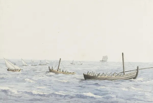 Koraalvissers voor de kust van Sicilië ter hoogte van Terra Nuova av Abraham-Louis-Rodolphe Ducros
