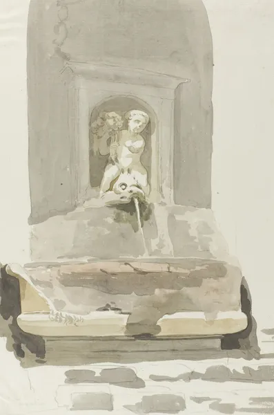 Oude sarcofaag als fontein in Messina av Abraham-Louis-Rodolphe Ducros