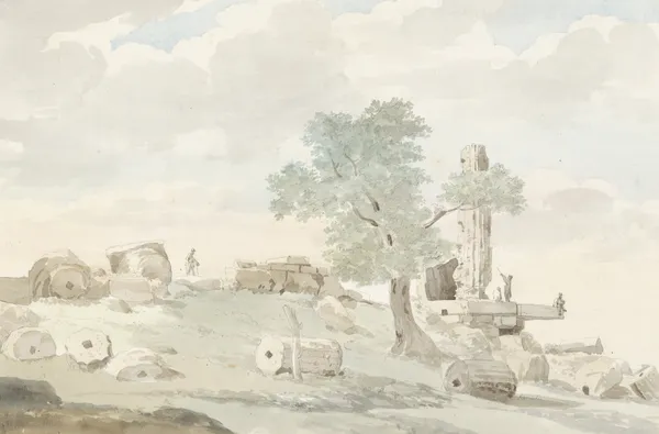 Resten van Herculestempel binnen muren van oude Agrigento av Abraham-Louis-Rodolphe Ducros