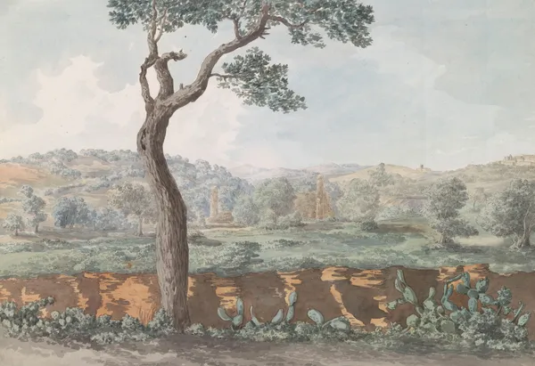 Ruïne van Castor en Pollux tempel binnen muren van oude Agrigento av Abraham-Louis-Rodolphe Ducros