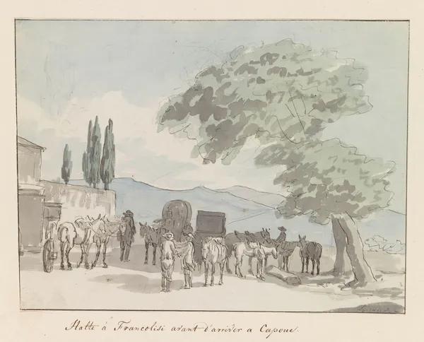 Stop in Francolisi voor aankomst in Capua av Abraham-Louis-Rodolphe Ducros