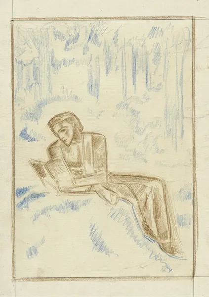 Lezende vrouw in een boslandschap av Richard Nicolaüs Roland Holst