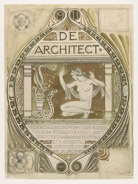 Ontwerp voor de omslag van De Architect av Richard Nicolaüs Roland Holst