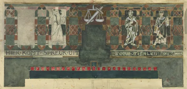 Vijfde ontwerp voor marmerdecoratie in de Hoge Raad te Den Haag av Richard Nicolaüs Roland Holst