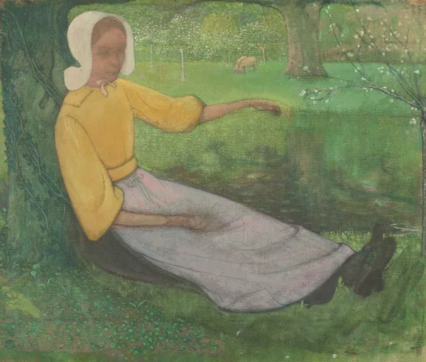 Woman of Huizen sitting under a Tree av Richard Nicolaüs Roland Holst