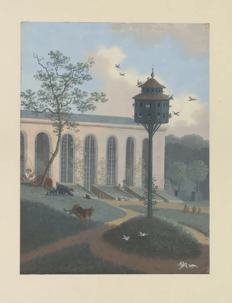 Broeikassen en duiventil op de bloemisterij van A.C.en H.van Eeden av Henriëtte Ronner-Knip