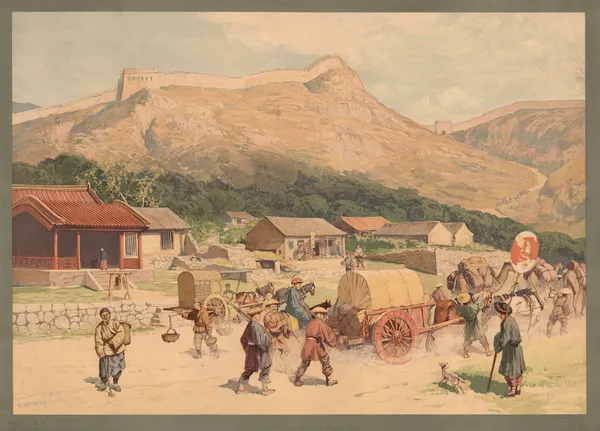 Kolonial-Wandbilder – Dorf und Chinesische Mauer am Nankou-Passe av Rudolf Hellgrewe