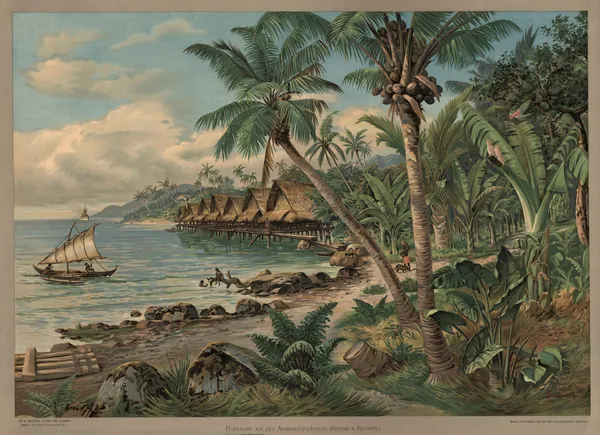Kolonial-Wandbilder – Pfahldorf auf den Admiralitäts-Inseln (Bismarck-Archipel) av Rudolf Hellgrewe