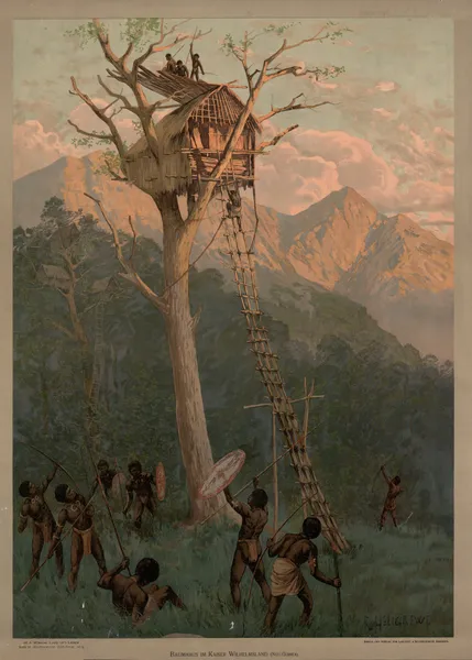 Kolonialbilder, Neue Folge – Baumhaus im Kaiser Wilhelmsland (Neu-Guinea) av Rudolf Hellgrewe