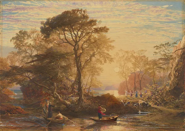 Sir Guyon with the Palmer Attending, Tempted by Phaedria to Land upon the Enchanted Islands av Samuel Palmer