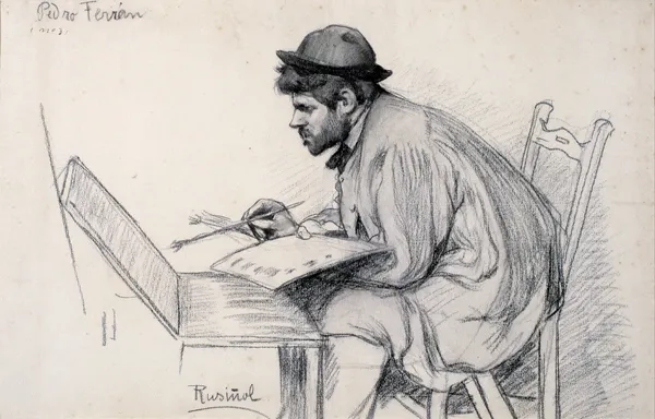Portrait of Pere Ferran Painting av Santiago Rusiñol