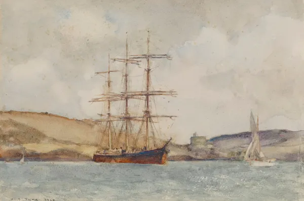 A Three-Master Lying Off St Catherine’s Castle, Fowey av Henry Scott Tuke
