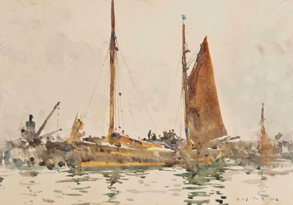 Lowestoft Fishing Boats Moored At Falmouth av Henry Scott Tuke