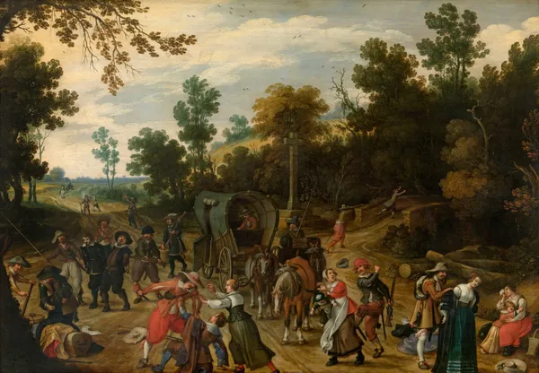 Landscape with Travellers Attacked by Robbers av Sebastian Vrancx