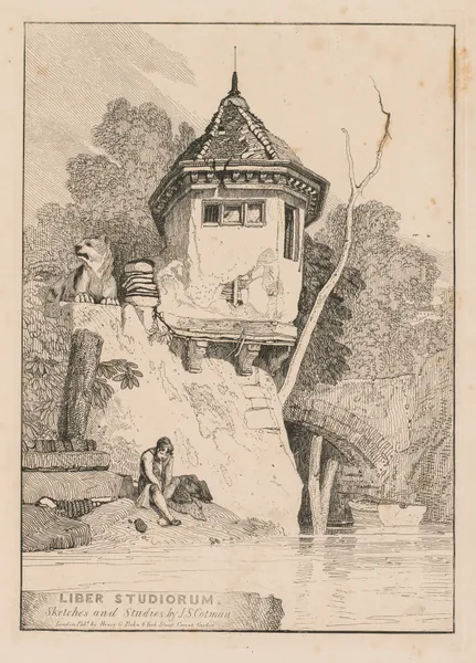 Frontispiece, View of a Garden House on the Banks of the River Yare av John Sell Cotman