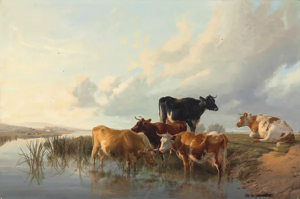 Cattle By A River av Thomas Sidney Cooper