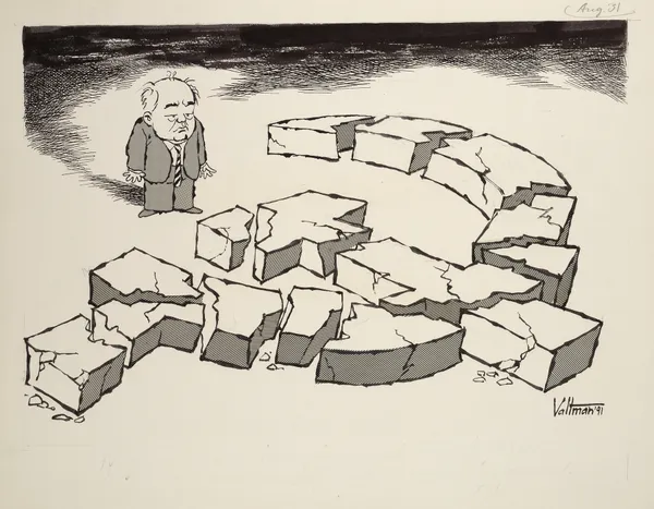 Gorbachev beholds a shattered hammer and sickle av Edmund Siegfried Valtman