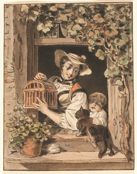 Bäuerin mit Kind am Fenster av Sigmund Freudenberger