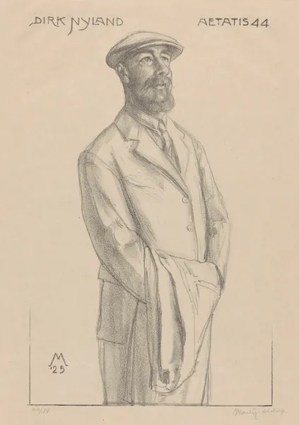 Portret van Dirk Hidde Nijland met jas over de arm av Simon Moulijn