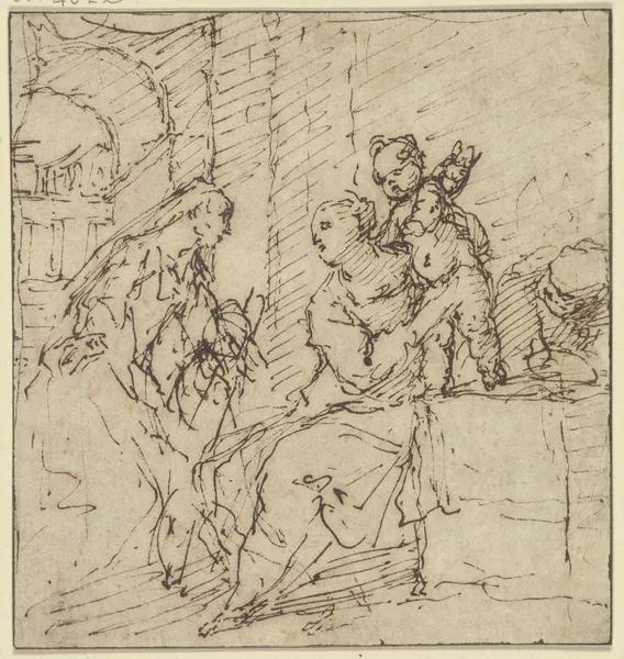 Die Heilige Familie mit der Heiligen Katharina av Simone Cantarini