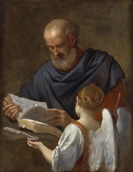 Saint Matthew and the Angel av Simone Cantarini
