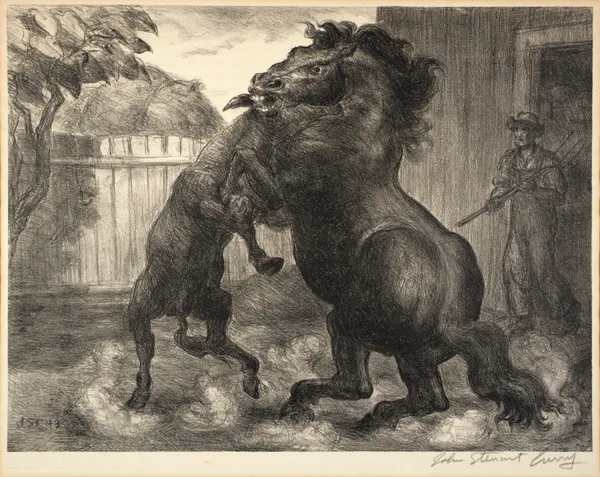 Stallion and Jack Fighting av John Steuart Curry