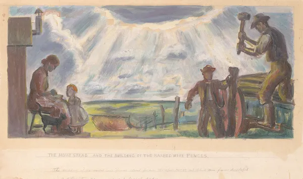 The Homestead and the Building of the Barbed Wire Fences av John Steuart Curry