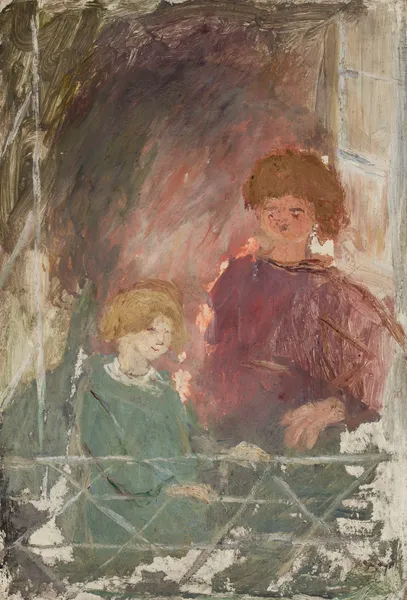 Two children on a balcony av Tadeusz Makowski