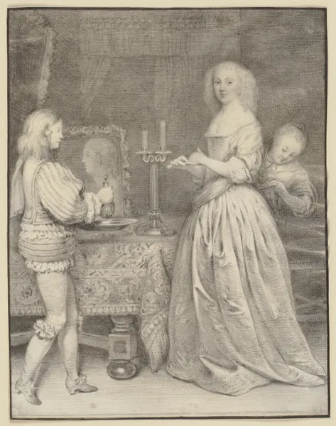 Dame am Toilettentisch mit Page und Zofe av Gerard ter Borch