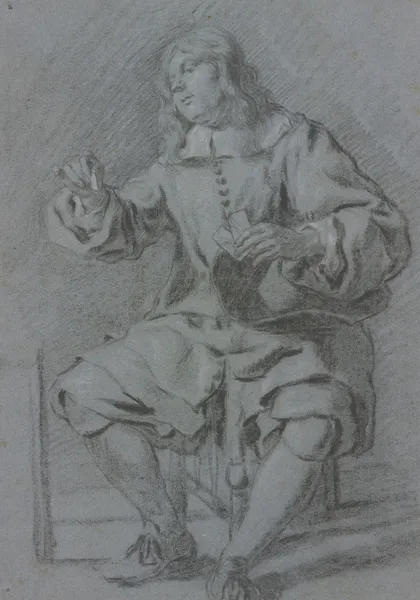 Ein Kartenspieler auf einem Stuhl sitzend av Gerard ter Borch
