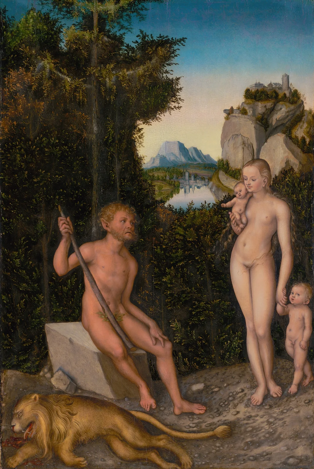 A Faun and His Family with a Slain Lion av Lucas Cranach the Elder
