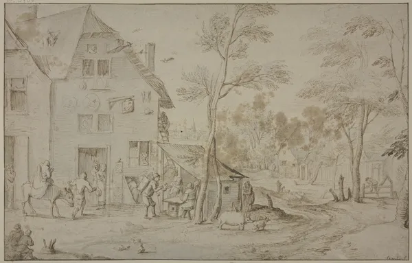 Dorfansicht mit der Heiligen Familie auf der Flucht nach Ägypten av Jan Brueghel The Elder
