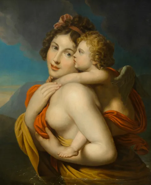 Nymphe trägt Amor durch einen Fluss av Johann Baptist von Lampi the Elder