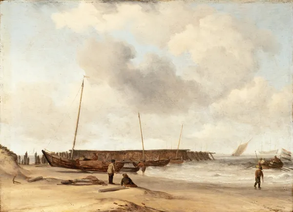Beach with a Weyschuit Pulled up on Shore av Willem van de Velde the Younger