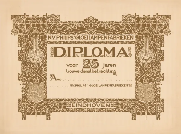 Diploma voor vijfentwintig jaar dienst bij Philips av Theo Nieuwenhuis