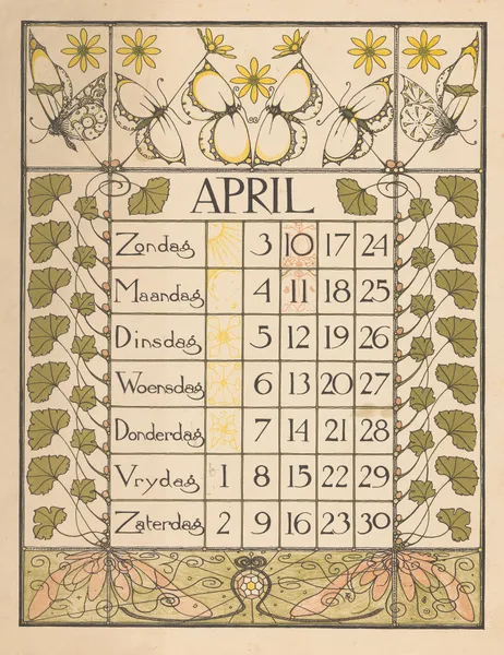 Kalenderblad voor april 1898 av Theo Nieuwenhuis