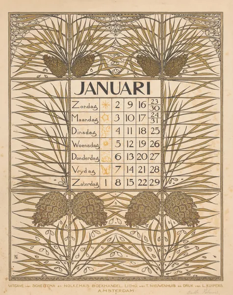 Kalenderblad voor januari 1898 av Theo Nieuwenhuis