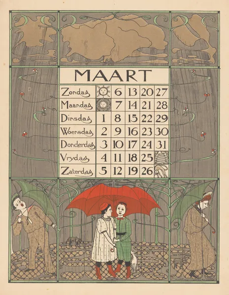 Kalenderblad voor maart 1898 av Theo Nieuwenhuis
