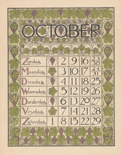 Kalenderblad voor oktober 1898 av Theo Nieuwenhuis
