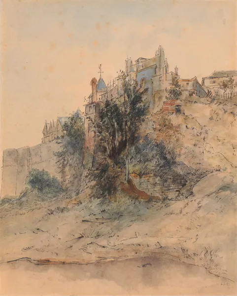 Paysage de ville avec remparts av Théodore Rousseau