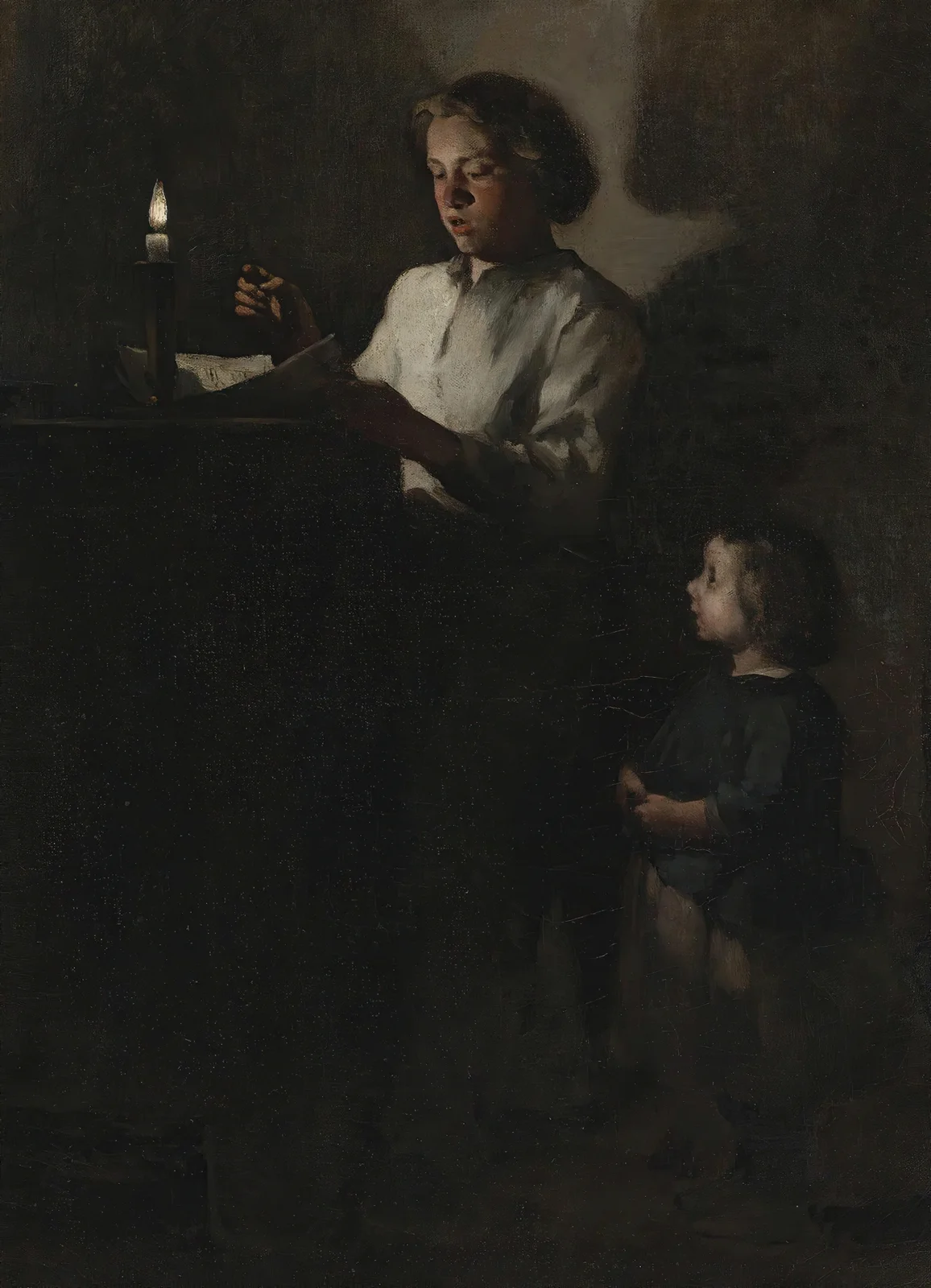 Reading by candlelight av Théodule Ribot