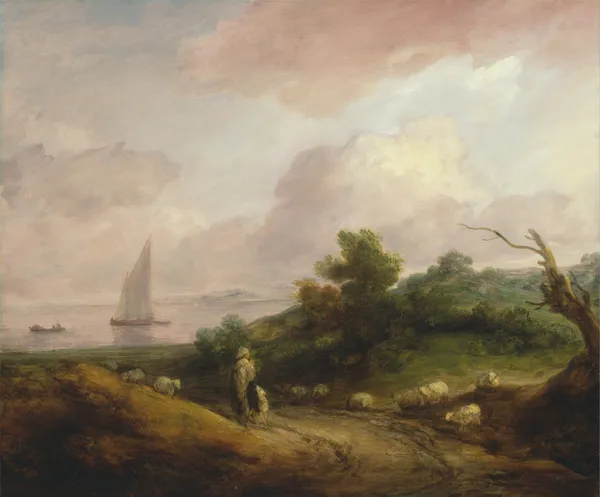Coastal Landscape with a Shepherd and His Flock av Thomas Gainsborough