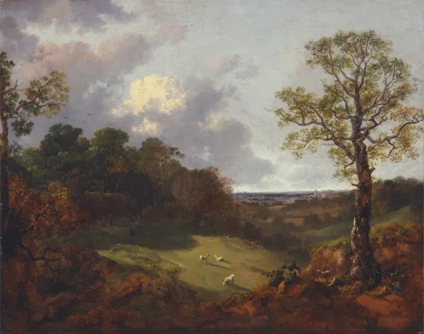 Wooded Landscape with a Cottage and Shepherd av Thomas Gainsborough