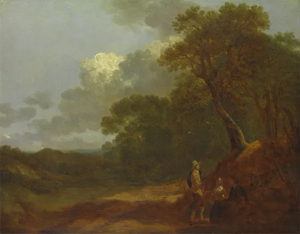 Wooded Landscape with a Man Talking to Two Seated Women av Thomas Gainsborough