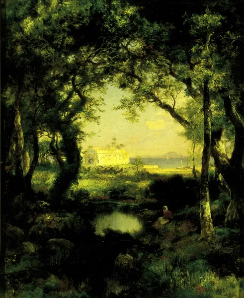 A Mexican Hacienda, Lake Cuitzeo av Thomas Moran