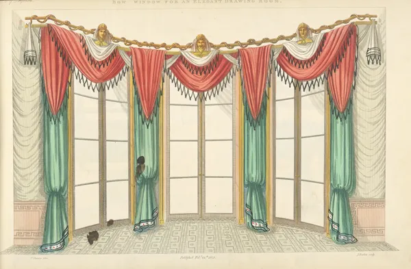 Bow window for an elegant drawing room. av Thomas Sheraton