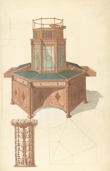 Octagonal writing cabinet and bookcase av Thomas Sheraton
