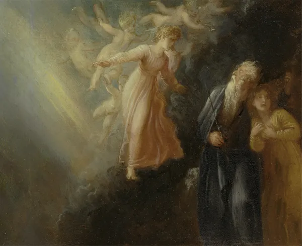 Prospero, Miranda and Ariel, from ‘The Tempest,’ Act I, scene ii av Thomas Stothard