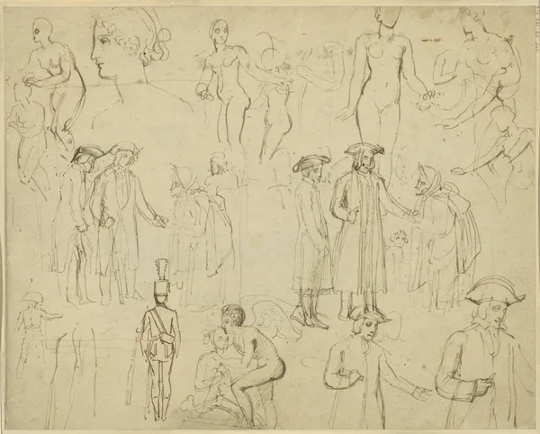 Roger de Coverley and the Gypsies (verso) av Thomas Stothard